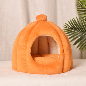 Warm Cat Cave Bed Pumpkin Hooded Dog Bed Kennel