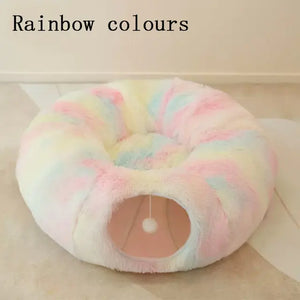 Fluffy 2 In 1 Round Tunnel Cat Bed