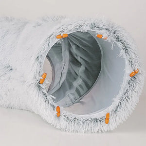 Fluffy 2 In 1 Round Tunnel Cat Bed