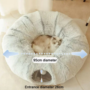 Fluffy 2 In 1 Round Tunnel Cat Bed