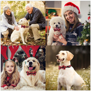 Adjustable Leather Dog Bowtie Collar Christmas